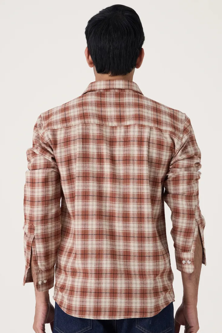 TAN CHECK BRUSHED COTTON SHIRT