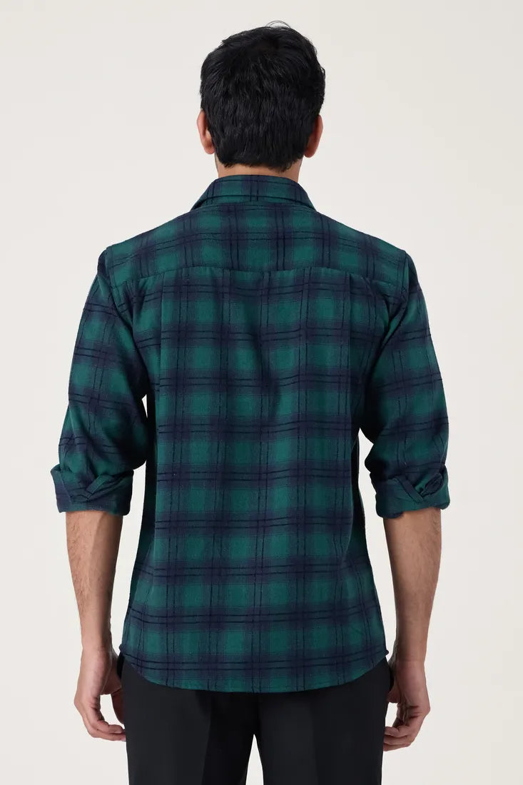 GREEN BRUSHED COTTON CHECK SHIRT