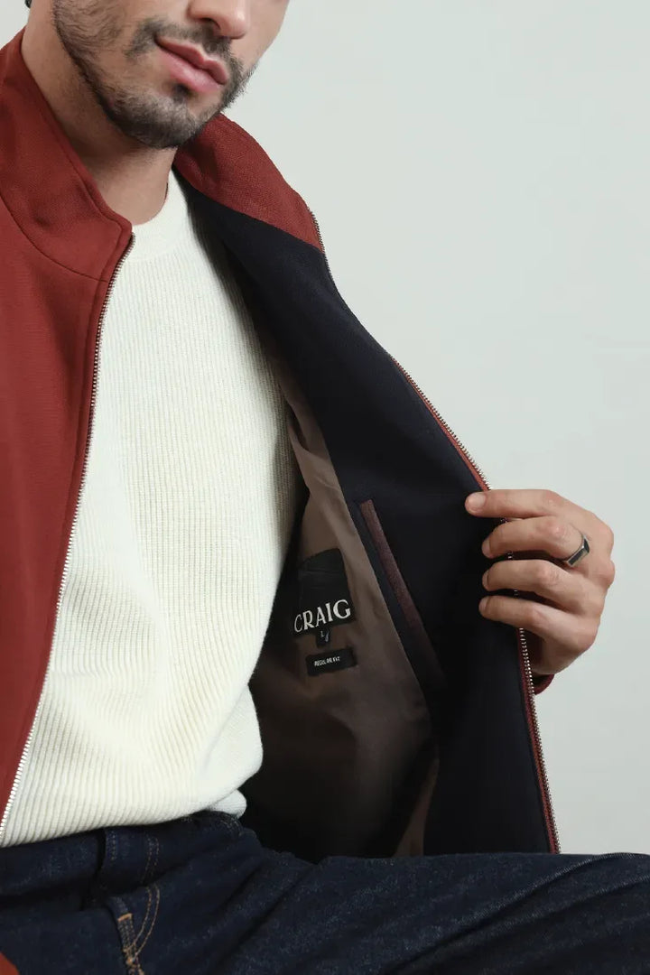 TAN KNIT CONTRAST BOMBER - CRAIG
