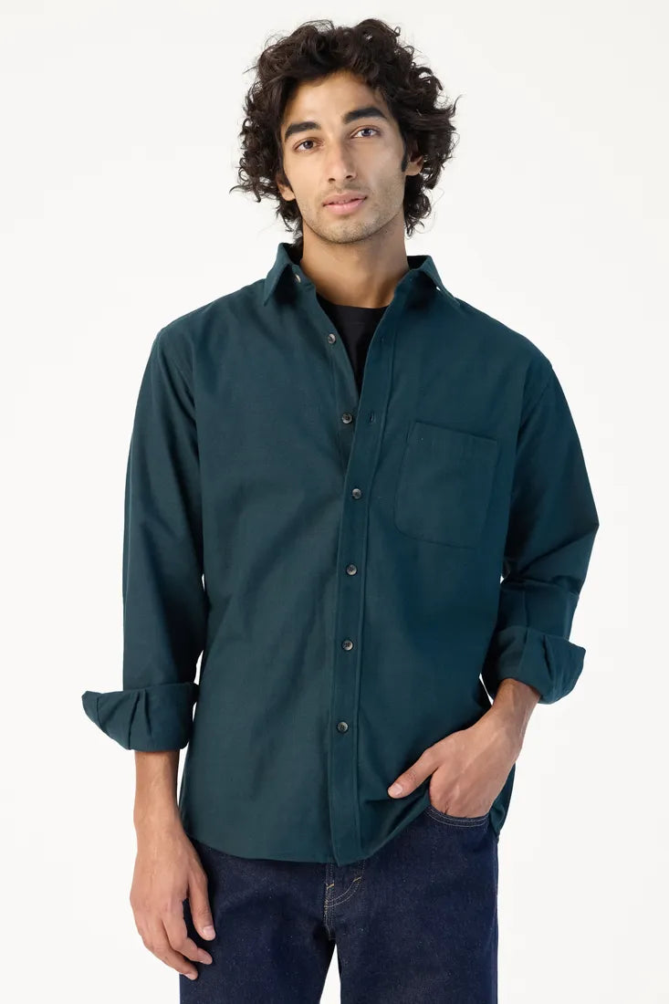 GREEN BRUSHED COTTON SHIRT