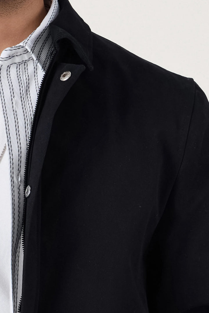 BLACK WASHED COTTON JACKET - CRAIG