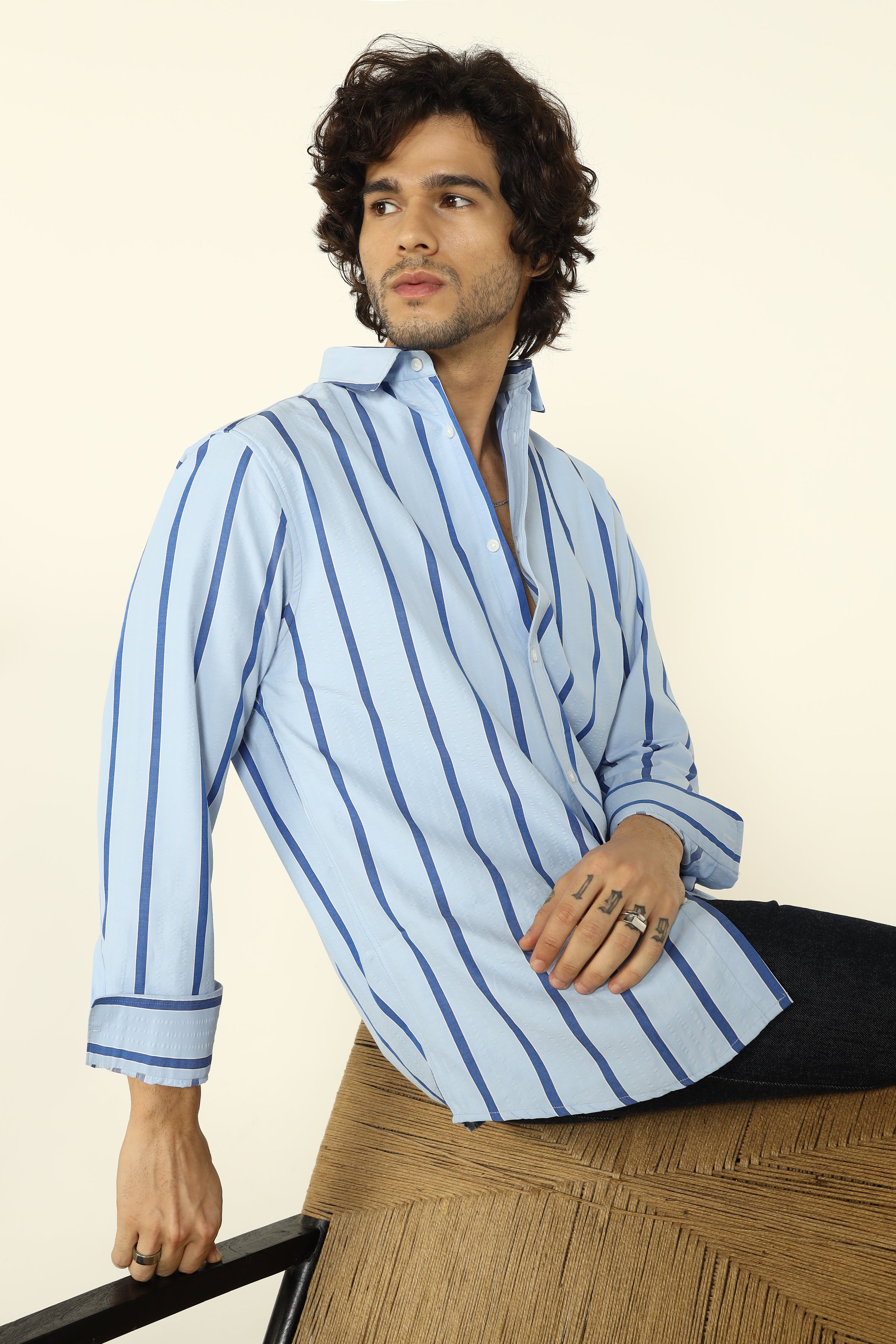 BLUE SEERSUCKER STRIPE SHIRT