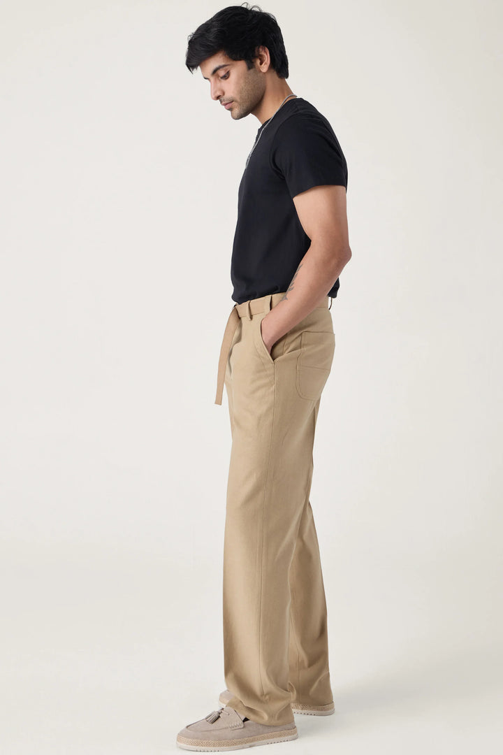 SELF FABRIC BELT TROUSERS KHAKHI - CRAIG
