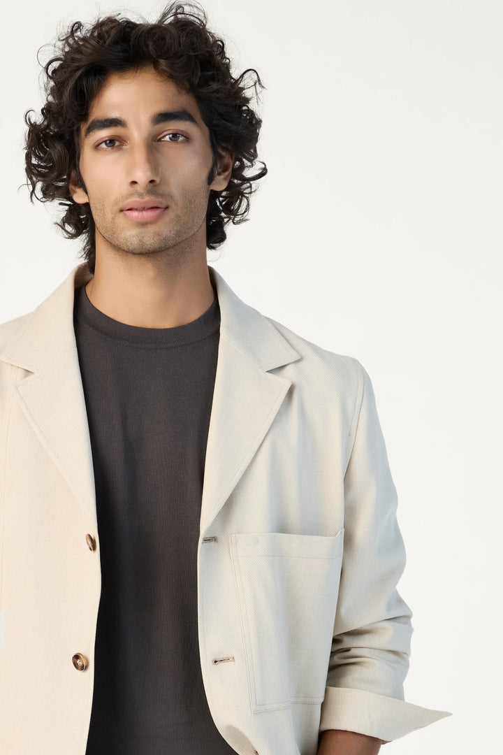 RELAXED FIT LAPEL JACKET BEIGE - CRAIG