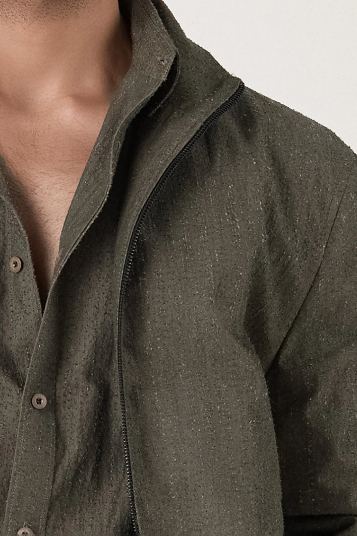 OLIVE TEXTURE COTTON JACKET - CRAIG
