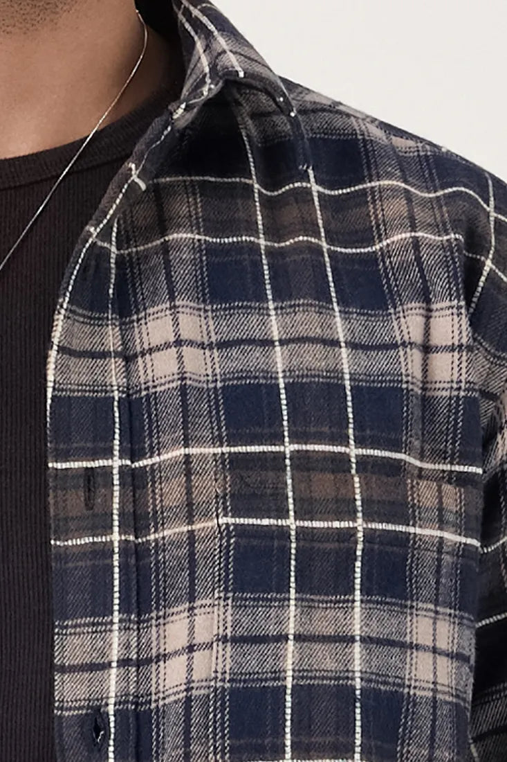 NAVY BRUSHED COTTON CHECK SHIRT