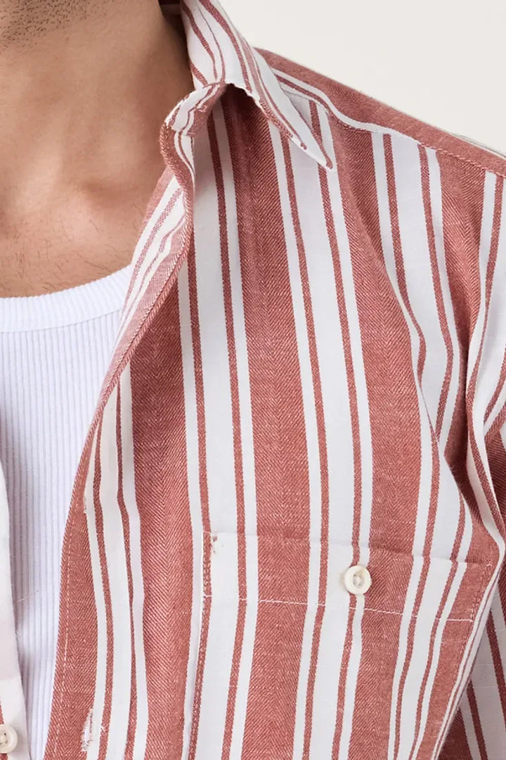TAN COTTON STRIPE SHIRT - CRAIG
