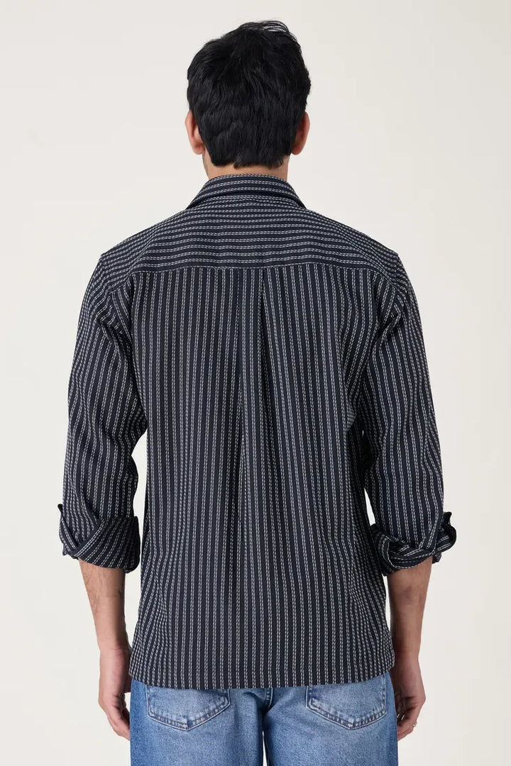 BLACK CHALK STRIPE SHIRT - CRAIG