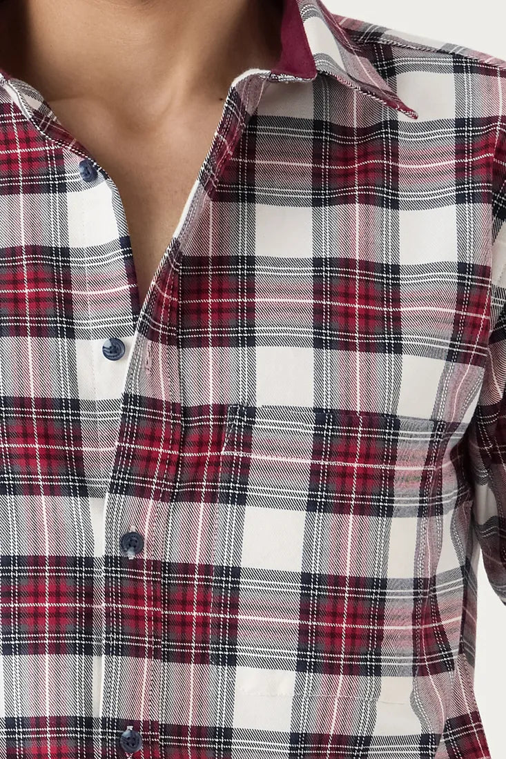 RED COTTON CHECK SHIRT