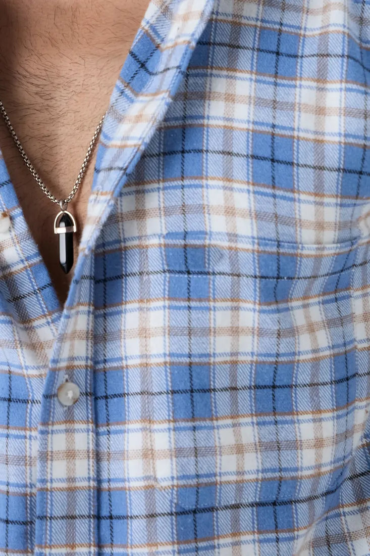 BLUE CHECK BRUSHED COTTON SHIRT