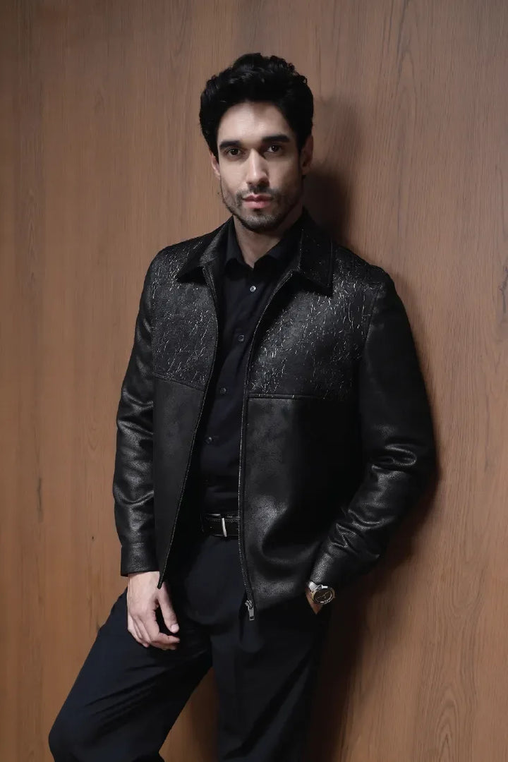 SHINY TEXTURED JACKET BLACK - CRAIG