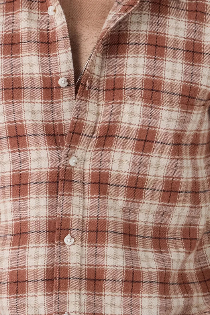 TAN CHECK BRUSHED COTTON SHIRT