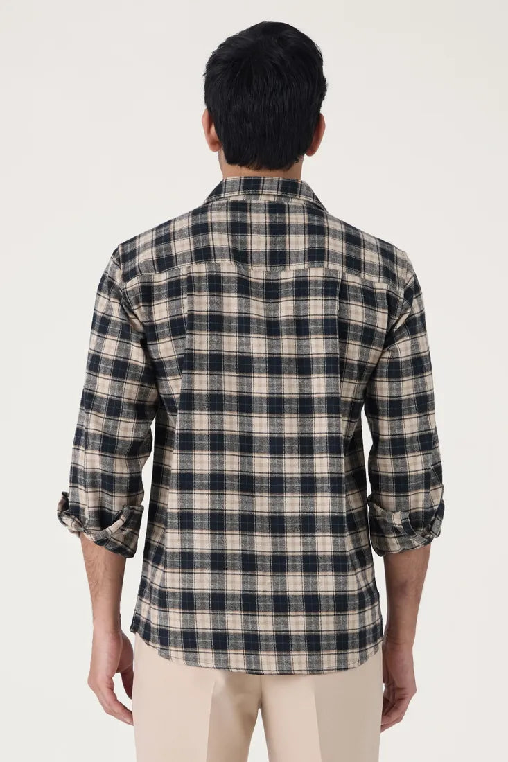 BLACK CHECK BRUSHED COTTON SHIRT