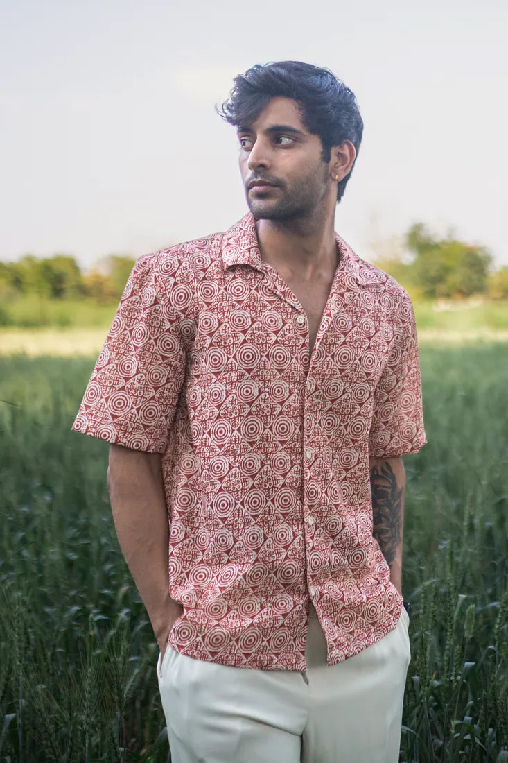 ORANGE AZTEC PRINTED SHIRT