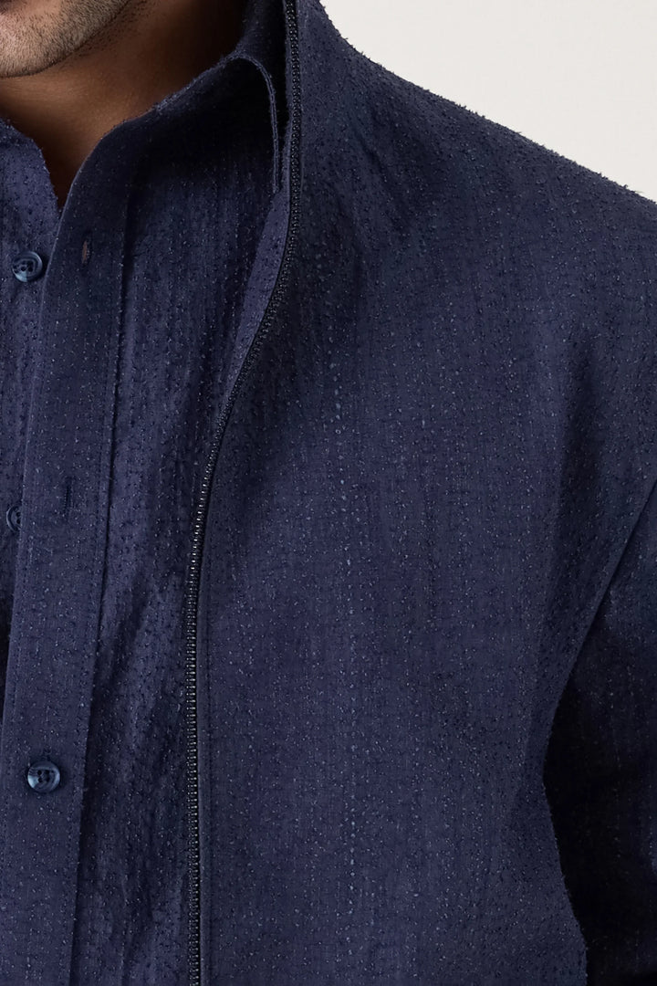NAVY TEXTURE COTTON JACKET - CRAIG