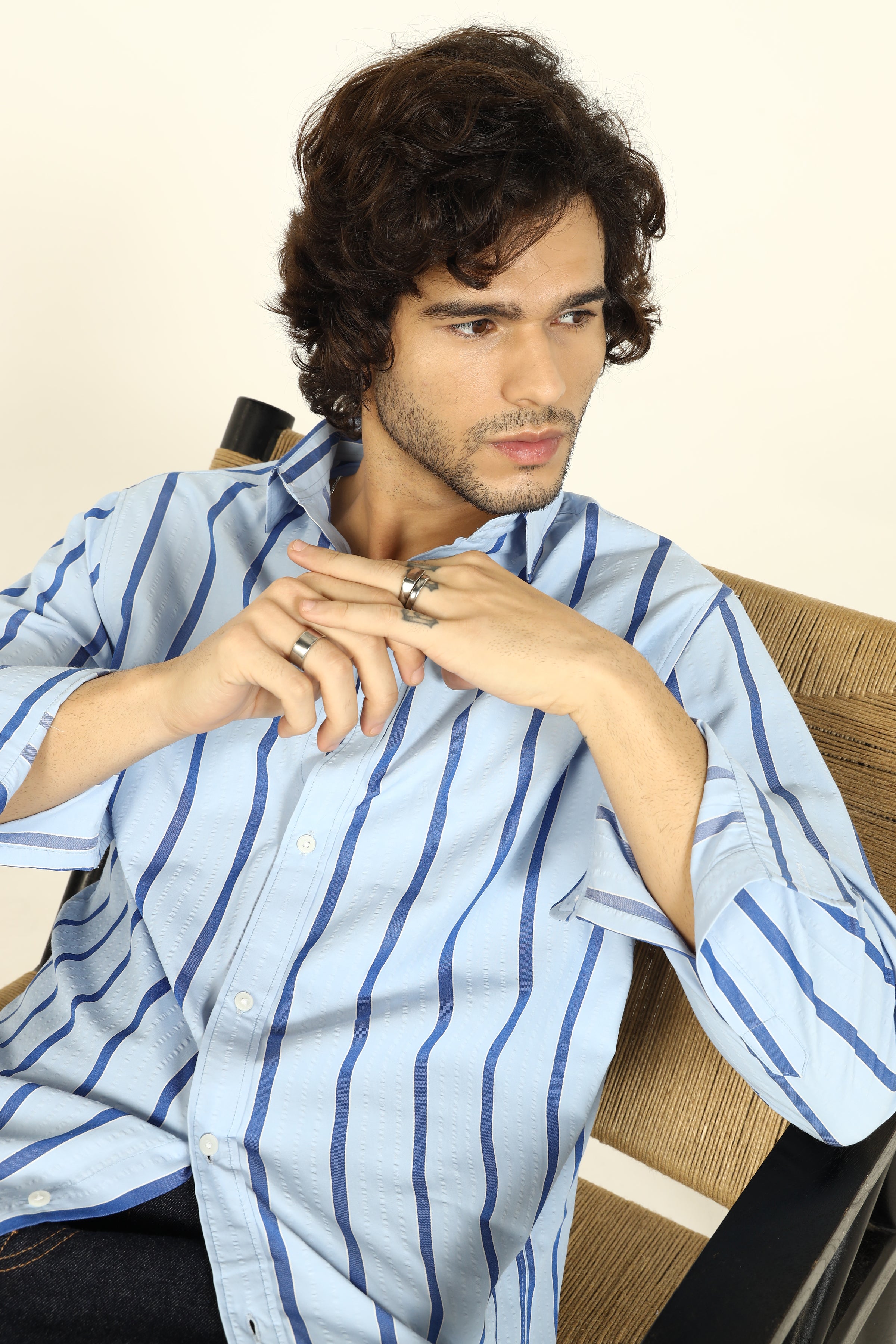BLUE SEERSUCKER STRIPE SHIRT