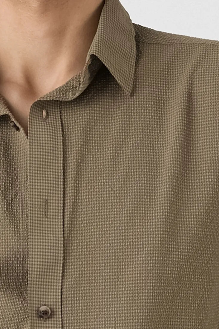OLIVE TEXTURE WEAVE SHIRT