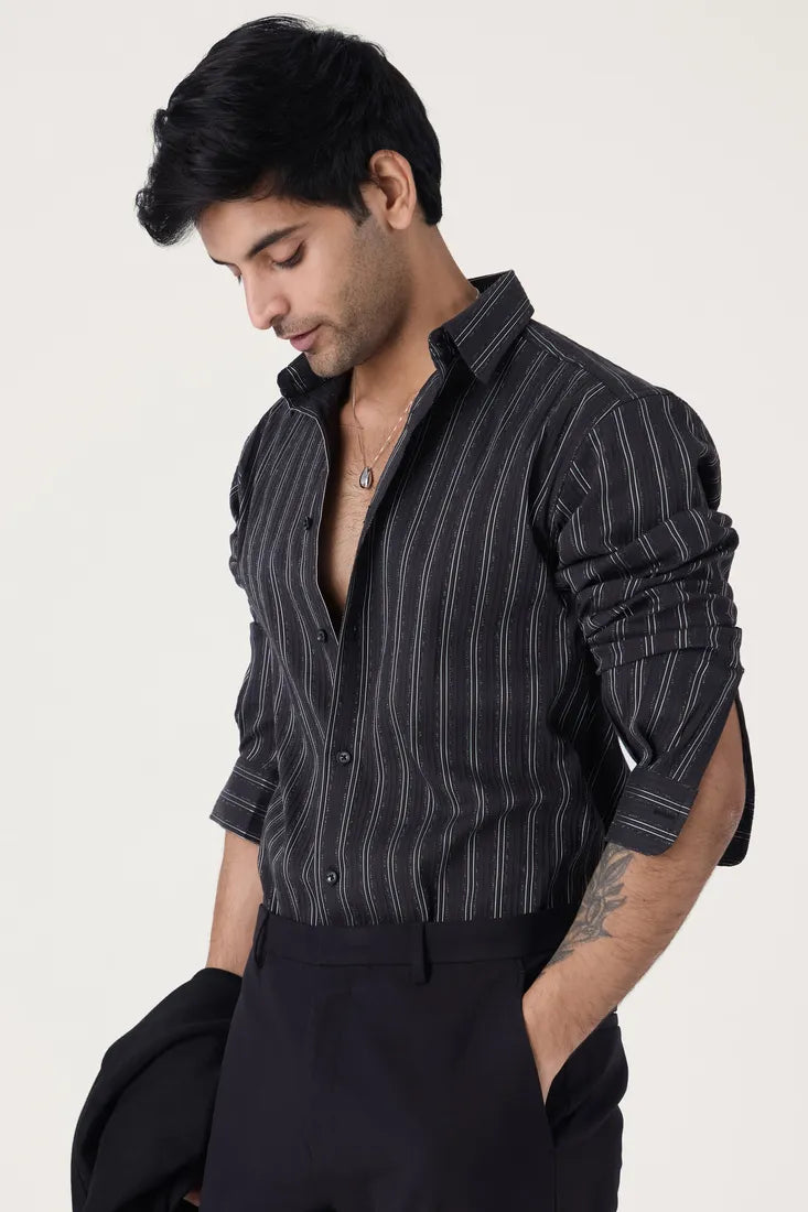 BLACK PINSTRIPE SHIRT