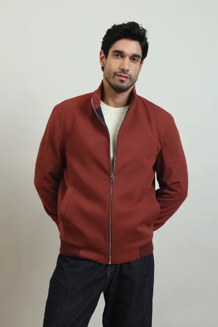 TAN KNIT CONTRAST BOMBER - CRAIG