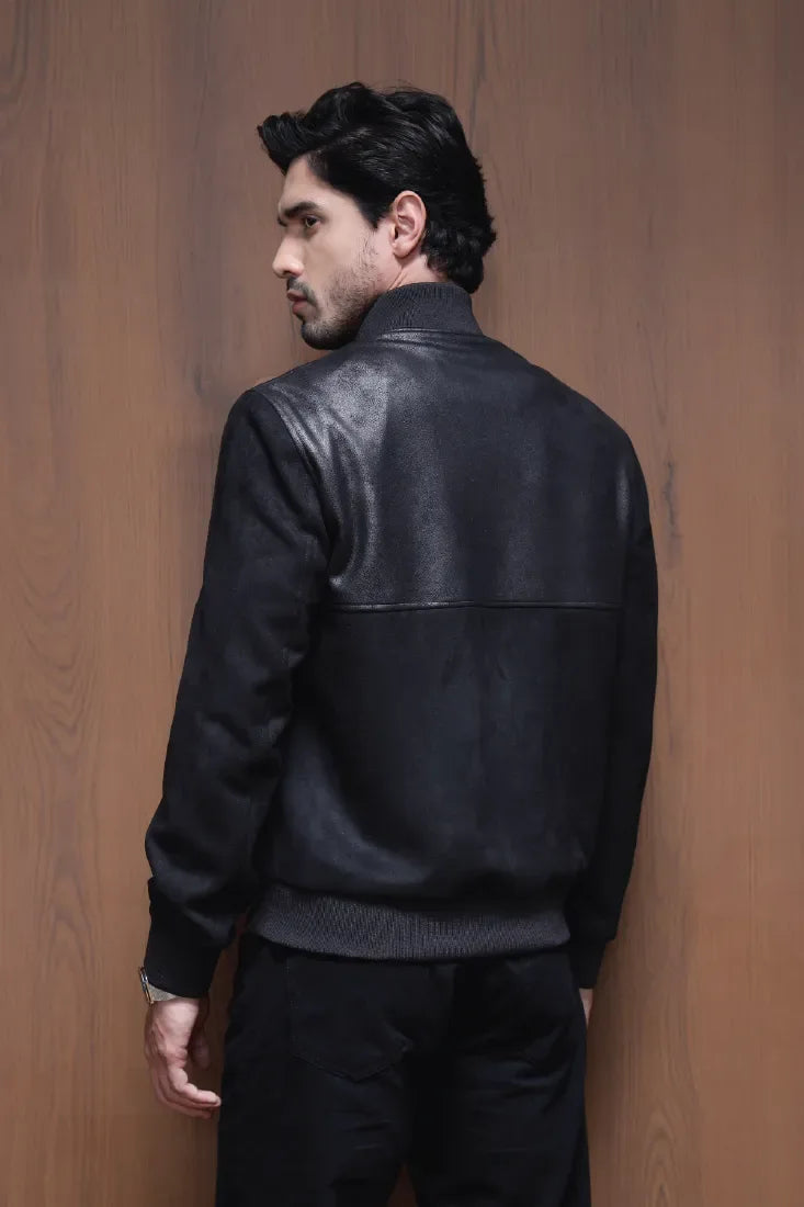 LEATHER SPLIT SUEDE JACKET BLACK - CRAIG