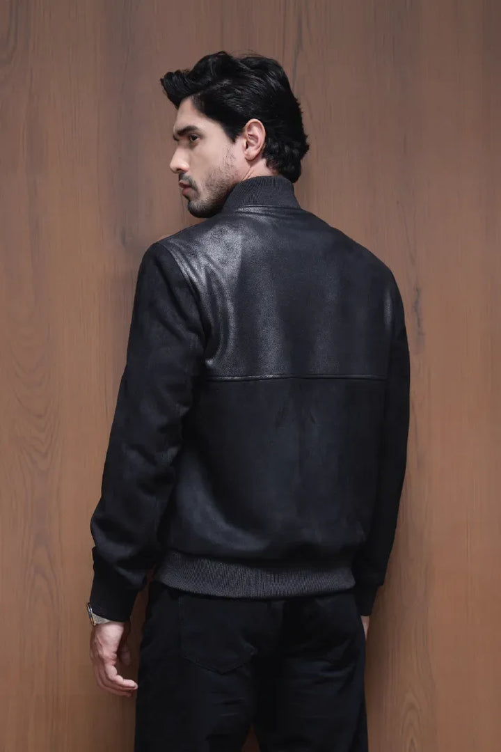 LEATHER SPLIT SUEDE JACKET BLACK - CRAIG