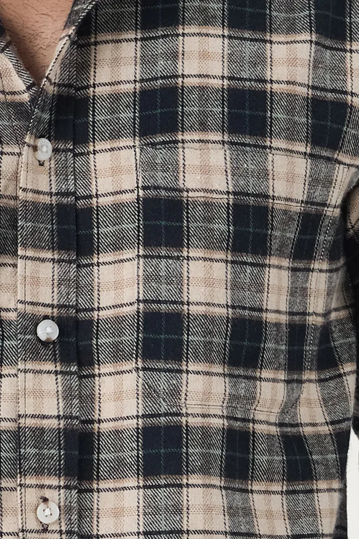 BLACK CHECK BRUSHED COTTON SHIRT