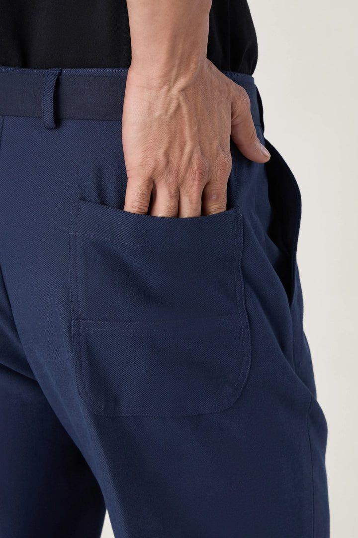 SELF FABRIC BELT TROUSERS NAVY - CRAIG