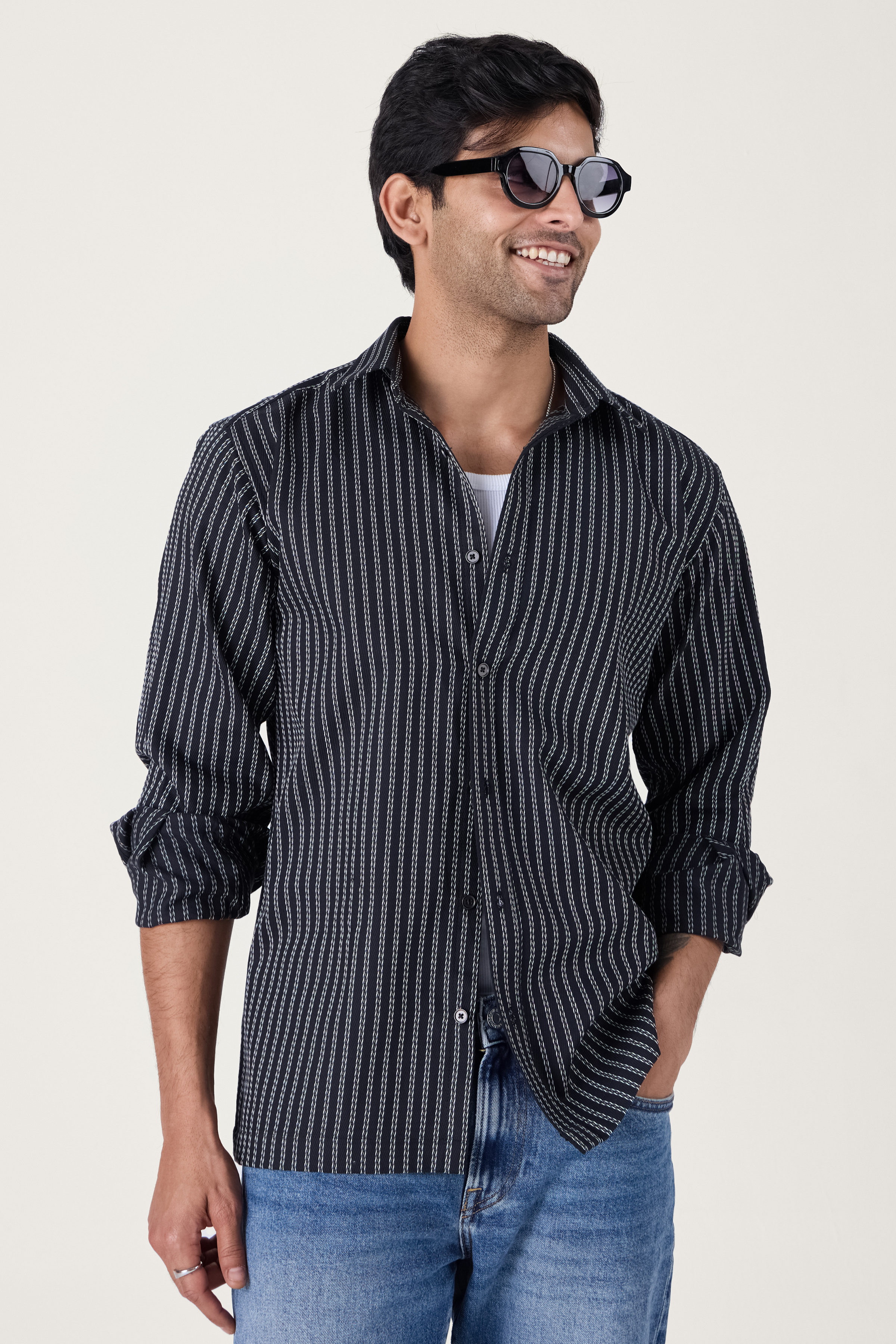 BLACK CHALK STRIPE SHIRT