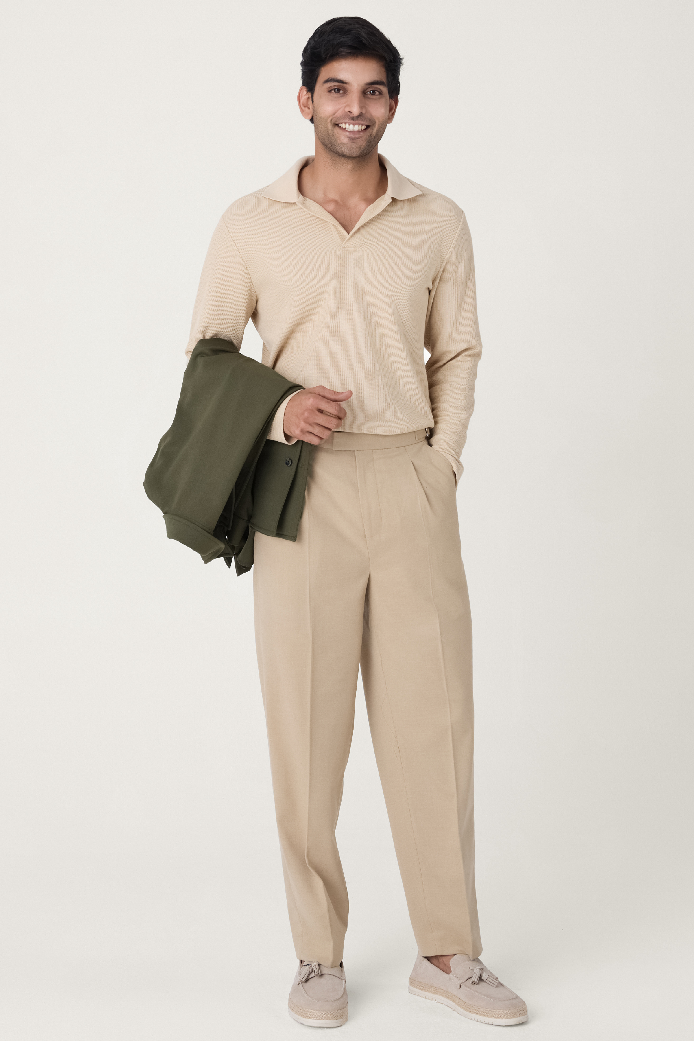 PLEATED TWILL TAILORED TROUSER KHAKHI