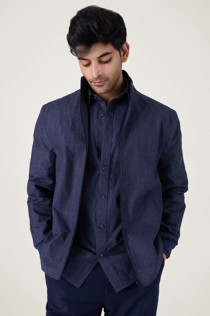 NAVY TEXTURE COTTON JACKET - CRAIG