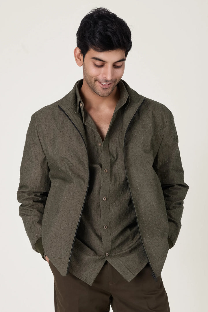 OLIVE TEXTURE COTTON JACKET - CRAIG