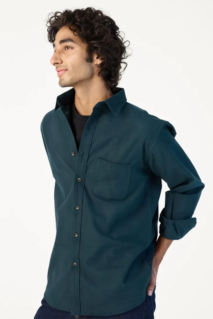 GREEN BRUSHED COTTON SHIRT