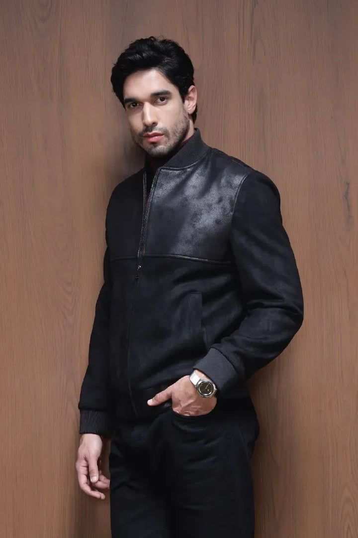 LEATHER SPLIT SUEDE JACKET BLACK - CRAIG