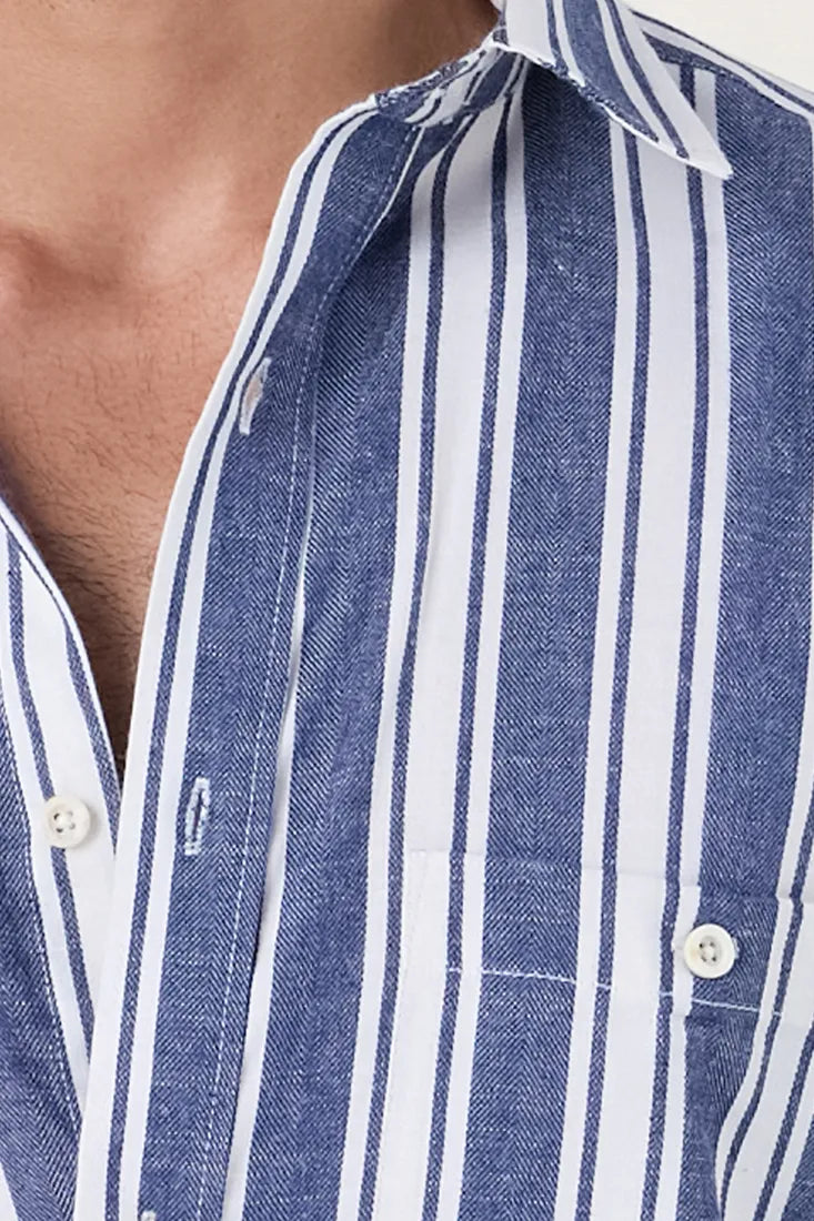 BLUE COTTON STRIPE SHIRT