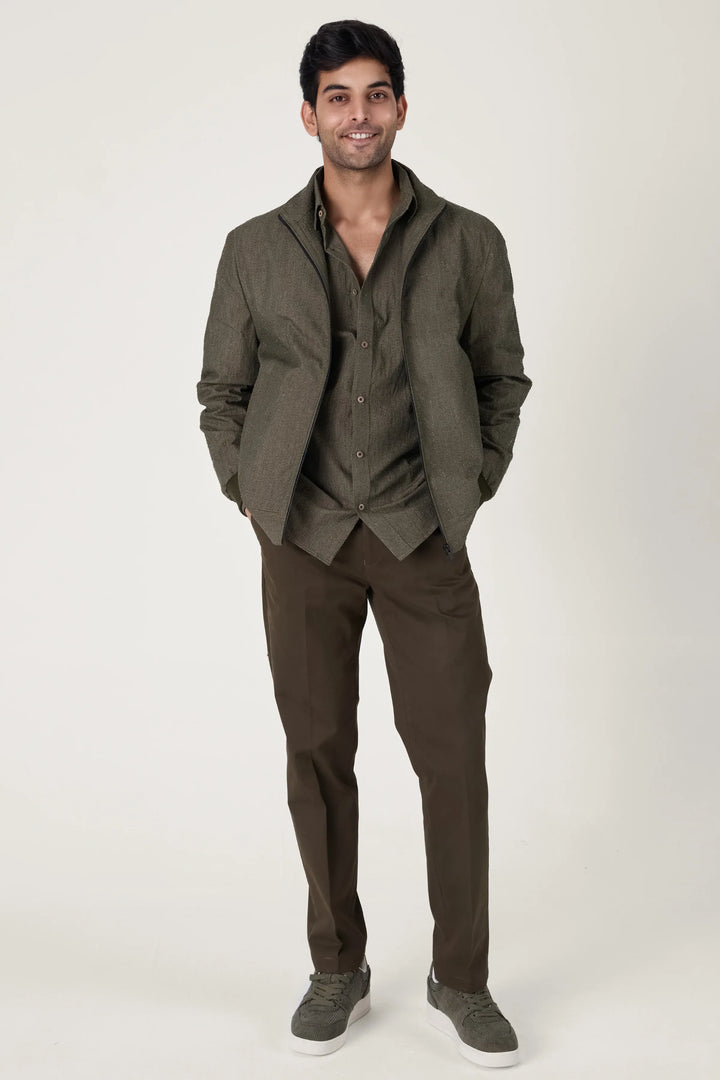 OLIVE TEXTURE COTTON JACKET - CRAIG