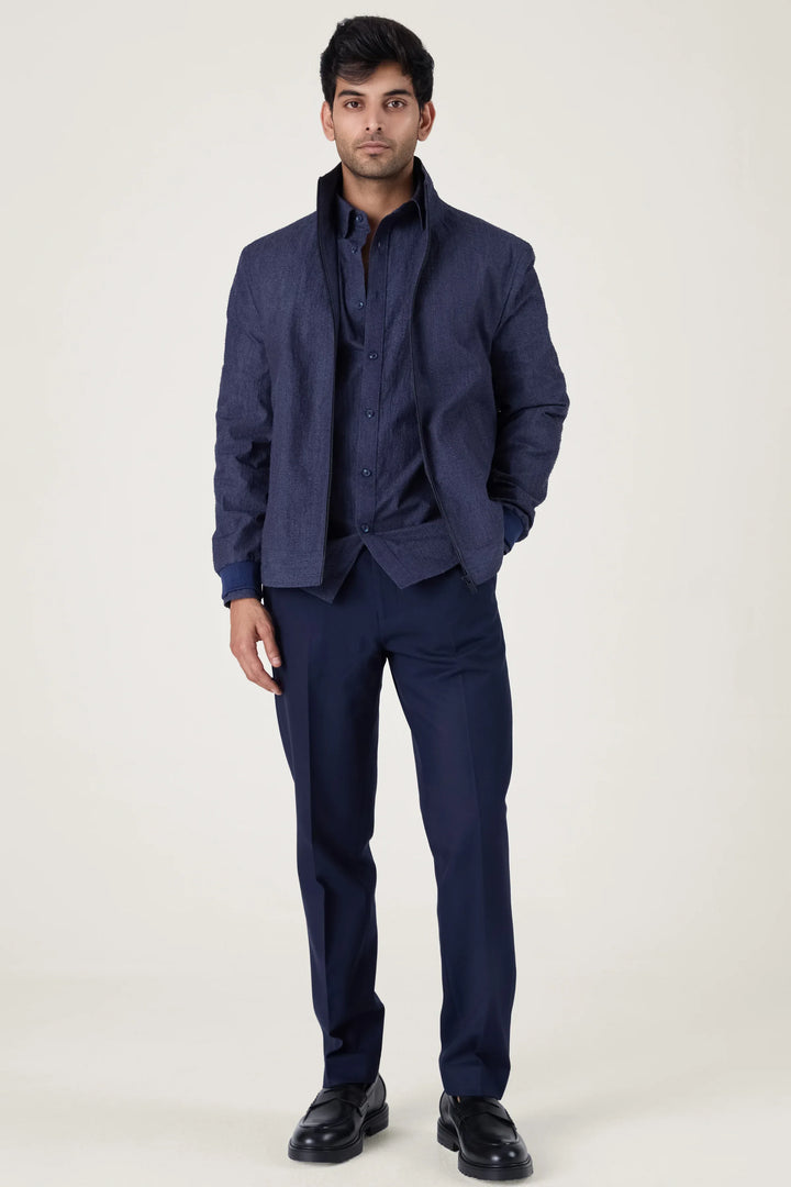 NAVY TEXTURE COTTON JACKET - CRAIG