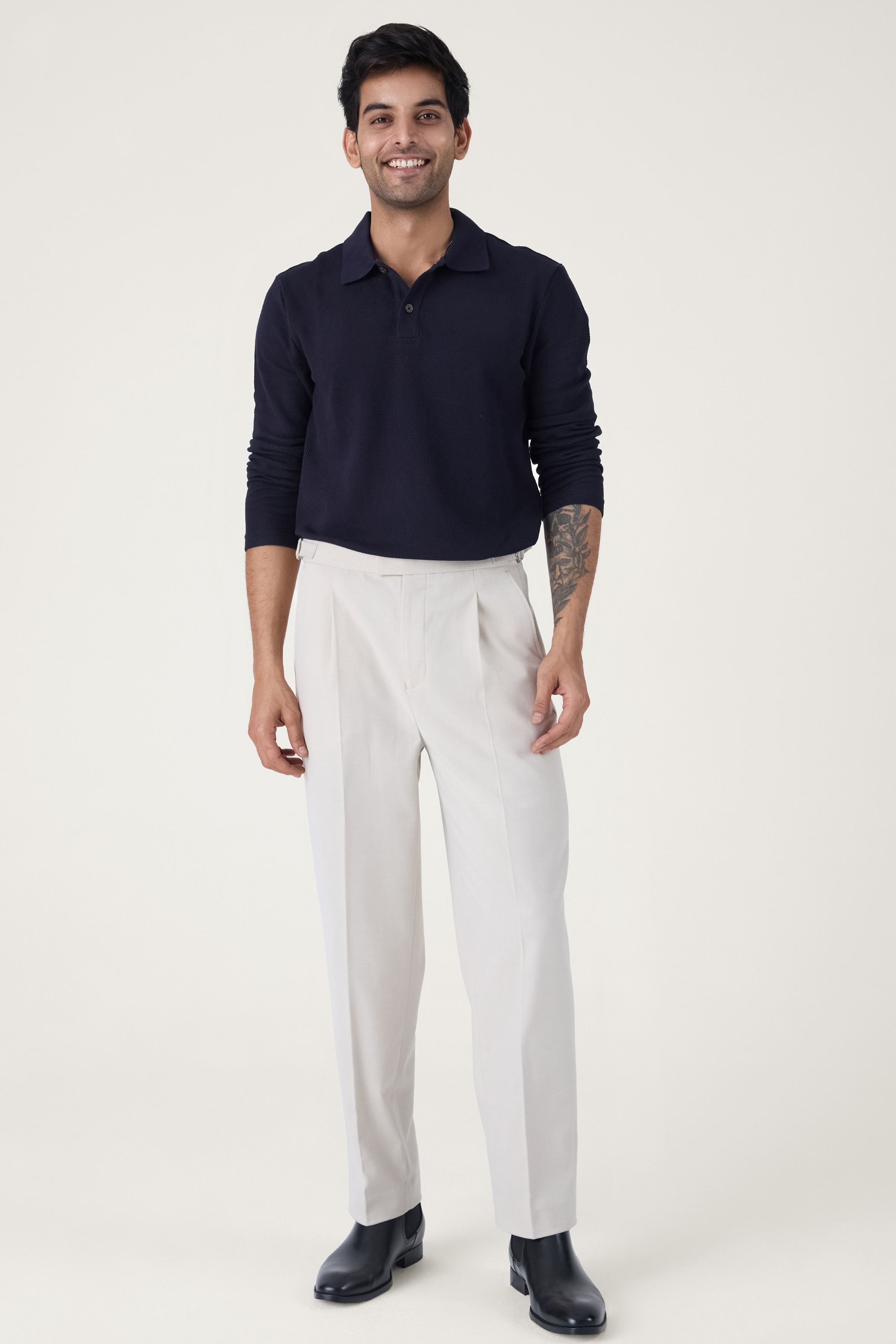 PLEATED TWILL TAILORED TROUSER WHITE