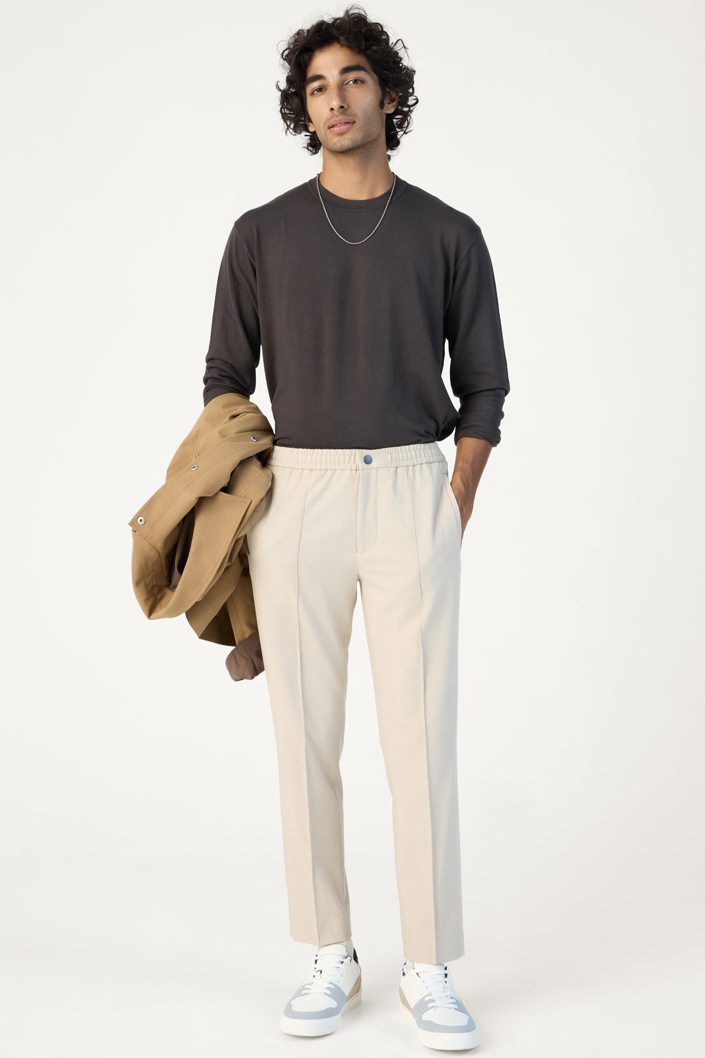 TEXTURED ELASTICATED JOGGER BEIGE