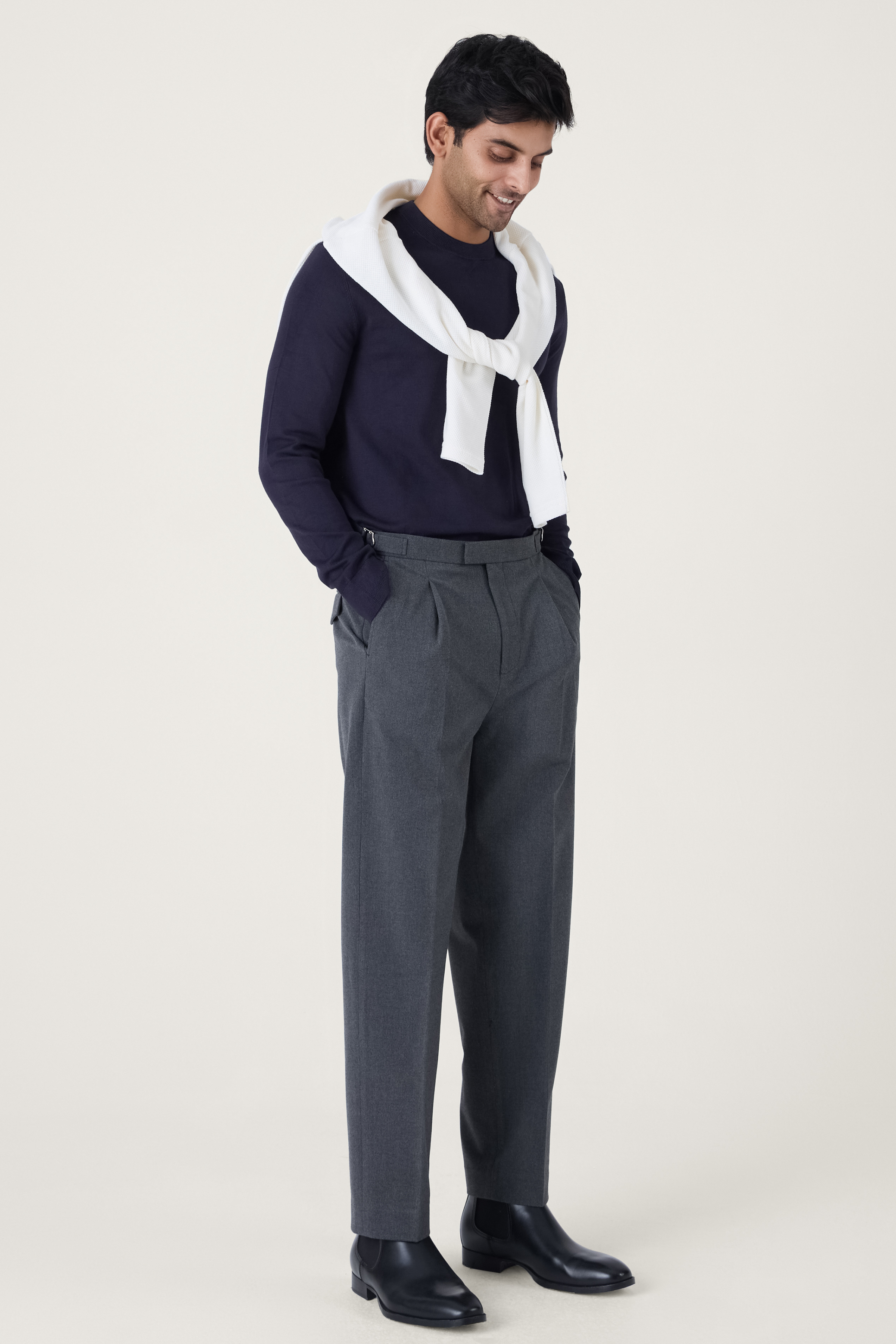 PLEATED TWILL TAILORED TROUSER GREY