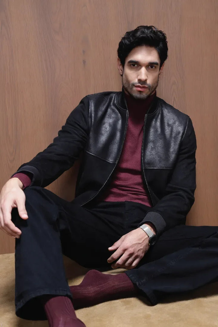 LEATHER SPLIT SUEDE JACKET BLACK - CRAIG