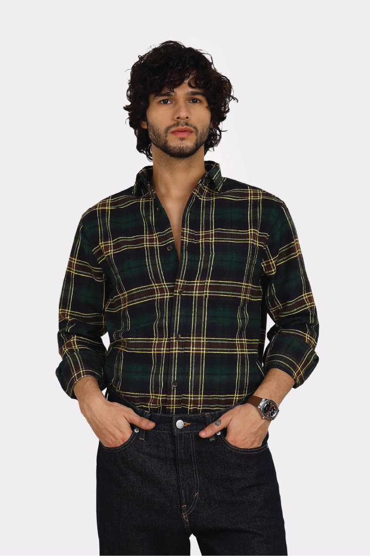 YELLOW BRUSHED COTTON CHECK SHIRT