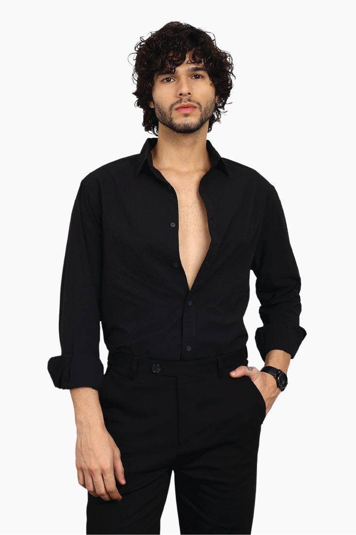 BLACK TEXTURE WEAVE SHIRT