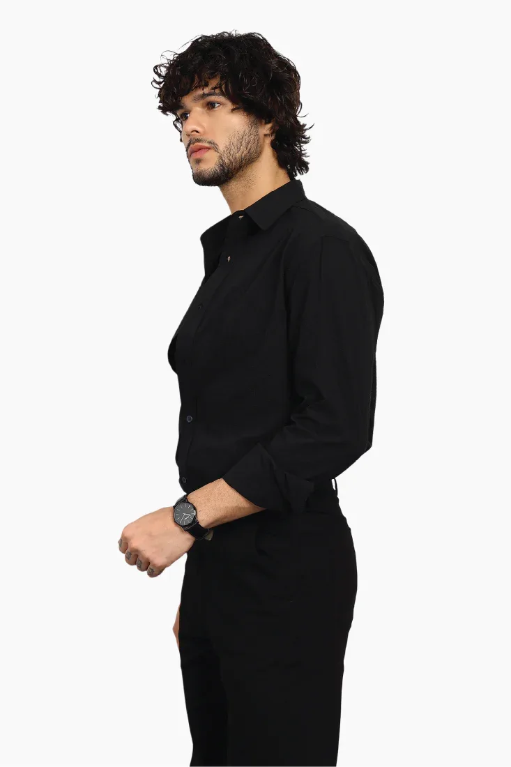 BLACK TEXTURE WEAVE SHIRT - CRAIG