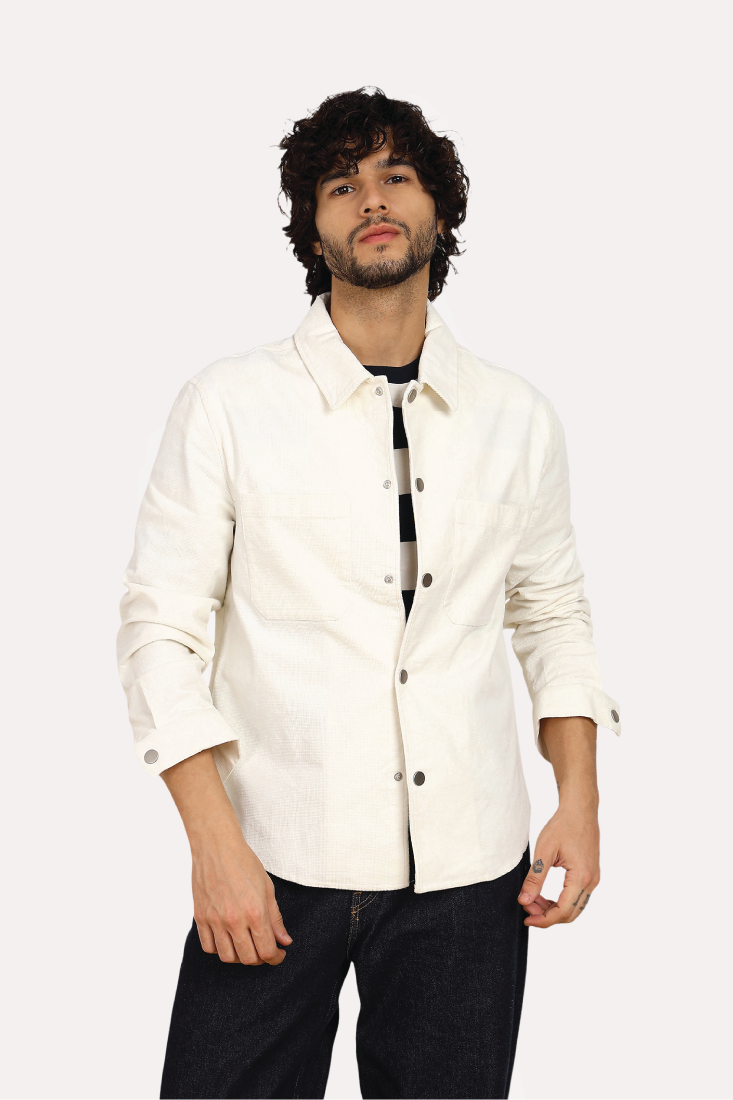 WHITE COTTON TEXTURE OVERSHIRT