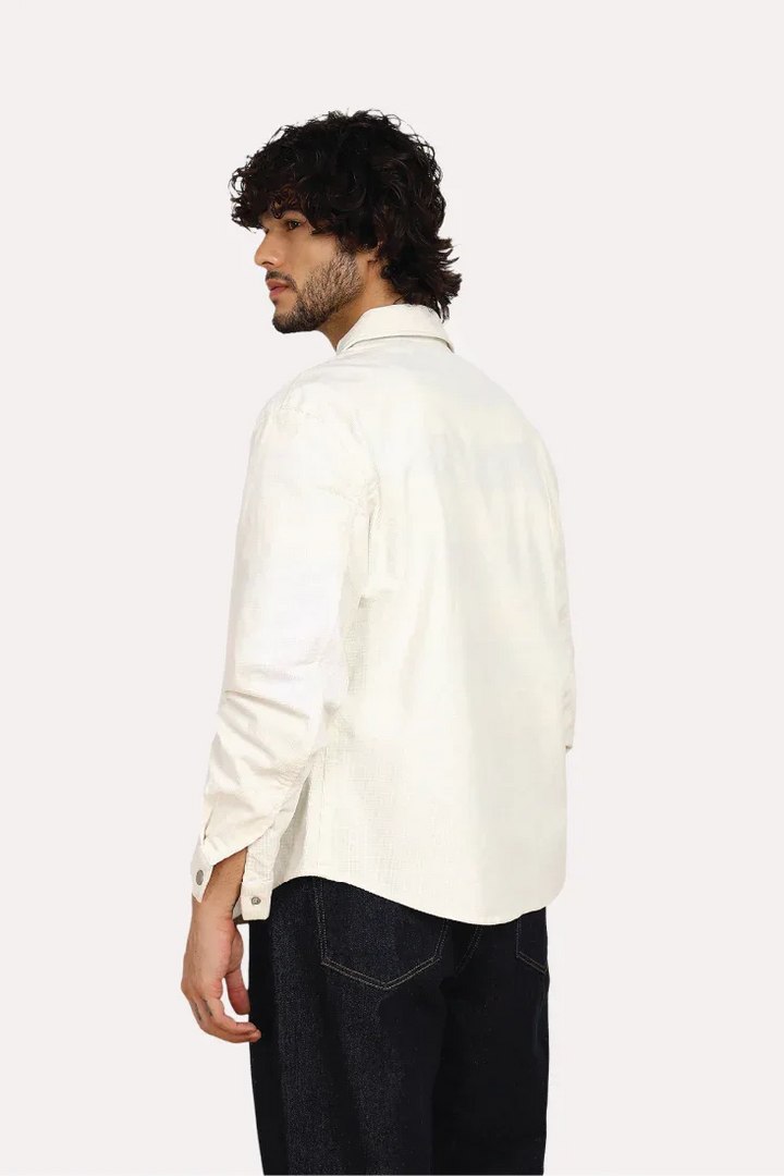 WHITE COTTON TEXTURE OVERSHIRT - CRAIG