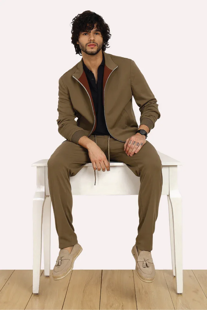 BEIGE KNIT CONTRAST BOMBER - CRAIG