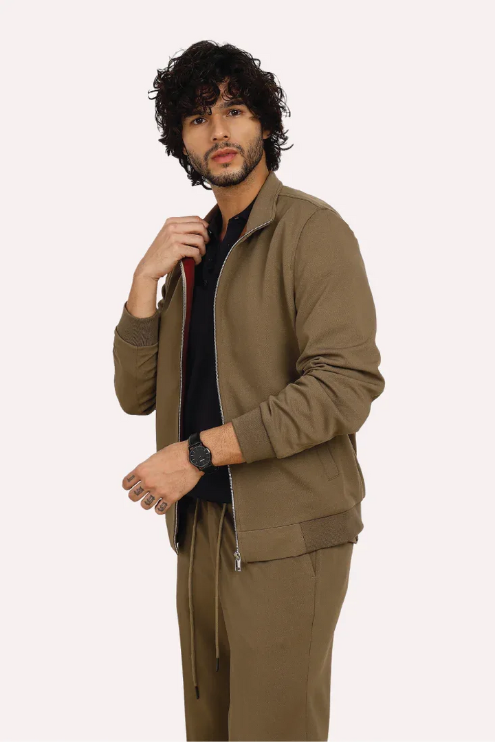 BEIGE KNIT CONTRAST BOMBER - CRAIG
