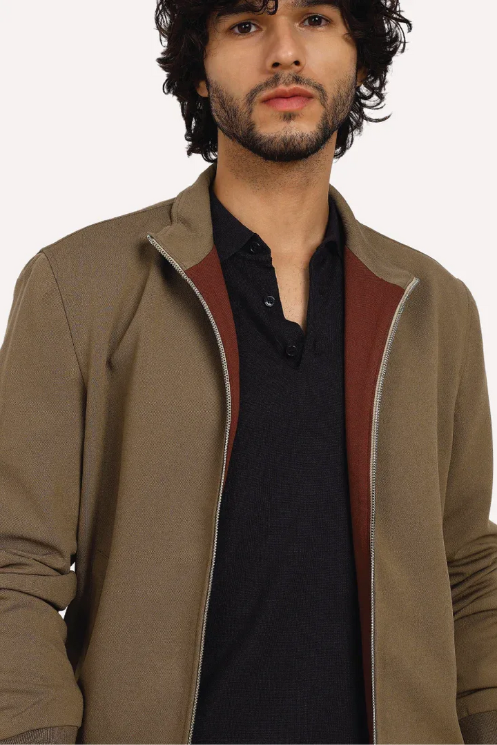 BEIGE KNIT CONTRAST BOMBER - CRAIG