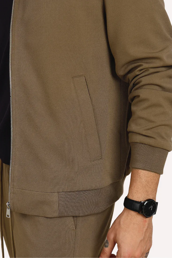 BEIGE KNIT CONTRAST BOMBER - CRAIG