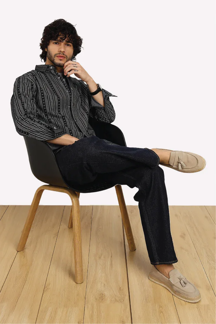NAVY JACQUARD SHIRT - CRAIG